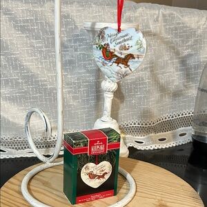 Hallmark Heart Ornament with Sleigh and Red Ribbon